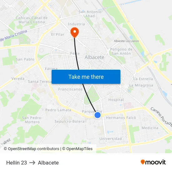 Hellín 23 to Albacete map