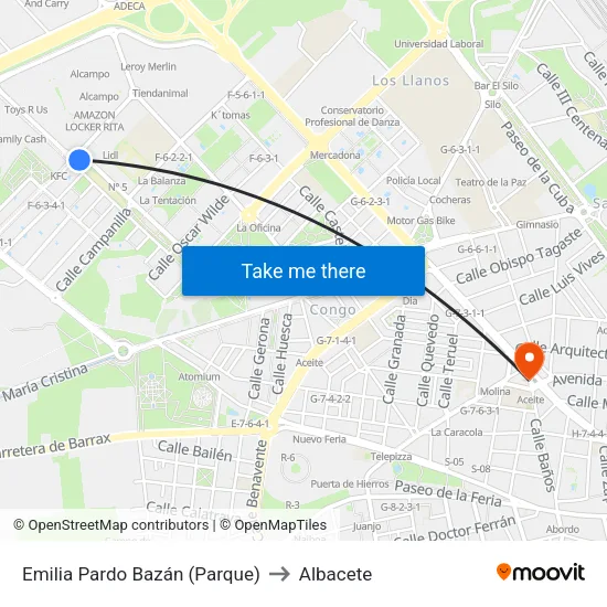 Emilia Pardo Bazán (Parque) to Albacete map