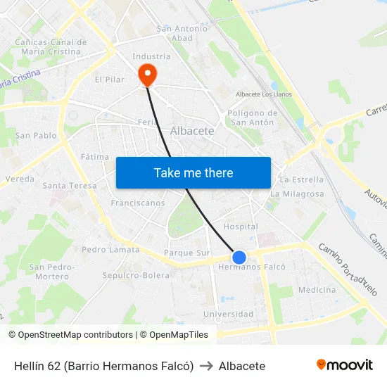 Hellín 62 (Barrio Hermanos Falcó) to Albacete map