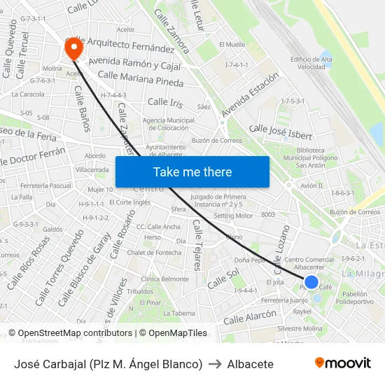 José Carbajal (Plz M. Ángel Blanco) to Albacete map