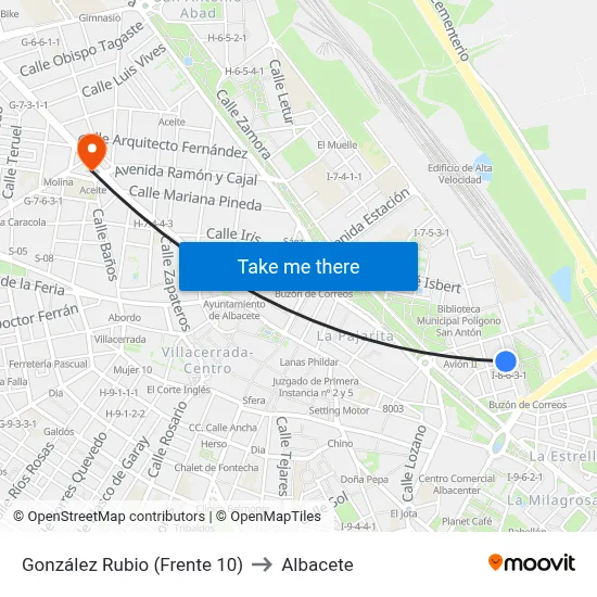 González Rubio (Frente 10) to Albacete map