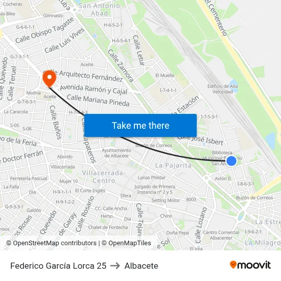 Federico García Lorca 25 to Albacete map