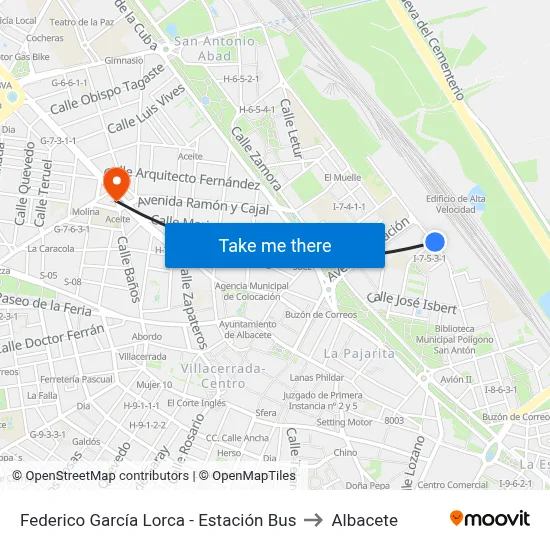 Federico García Lorca - Estación Bus to Albacete map