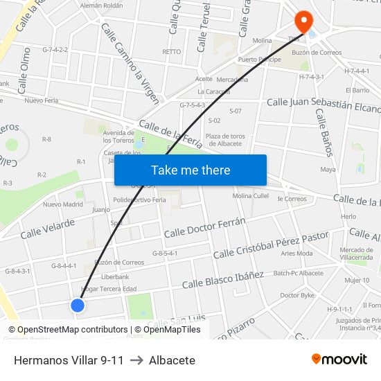 Hermanos Villar 9-11 to Albacete map