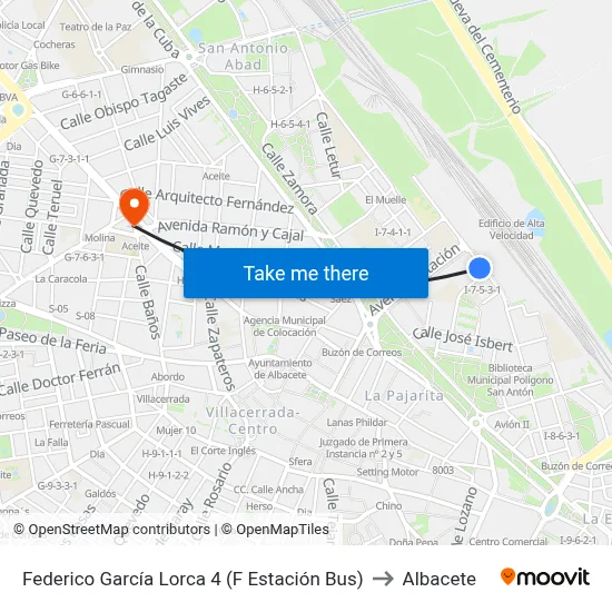 Federico García Lorca 4 (F Estación Bus) to Albacete map