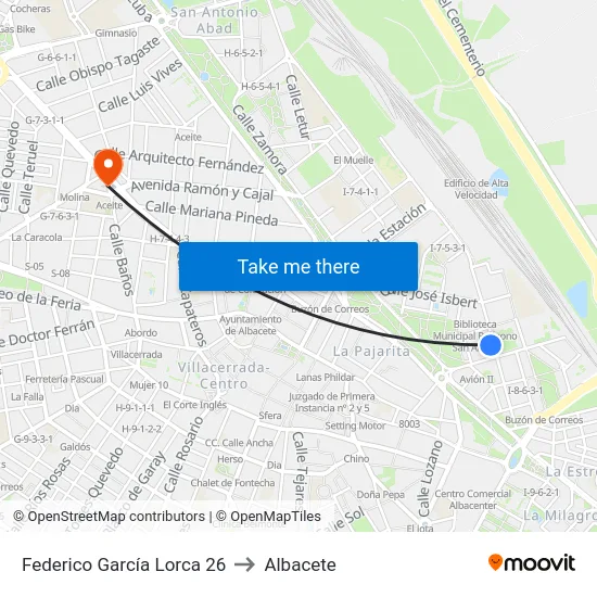 Federico García Lorca 26 to Albacete map