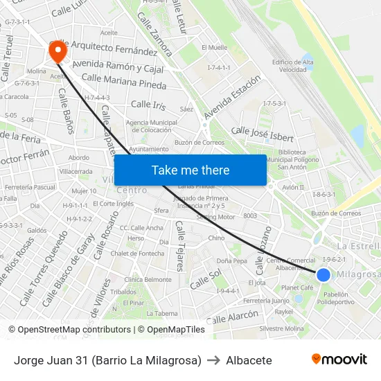 Jorge Juan 31 (Barrio La Milagrosa) to Albacete map