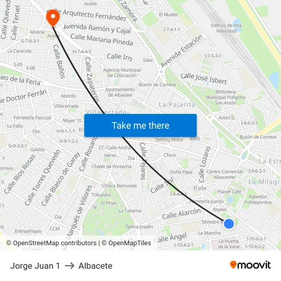 Jorge Juan 1 to Albacete map