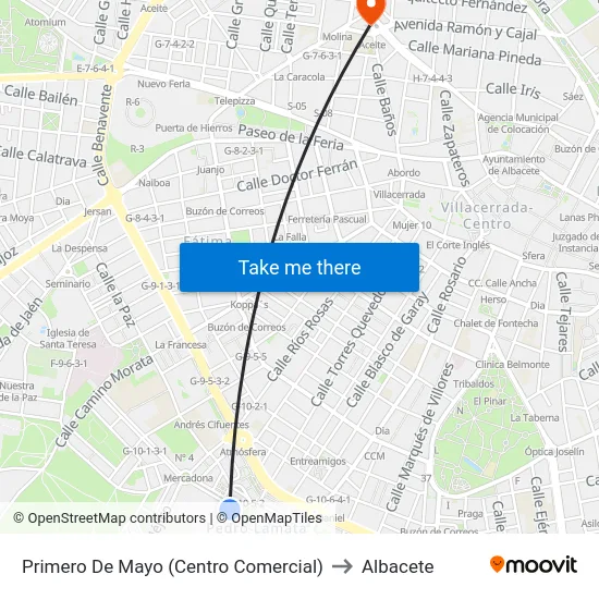 Primero De Mayo (Centro Comercial) to Albacete map