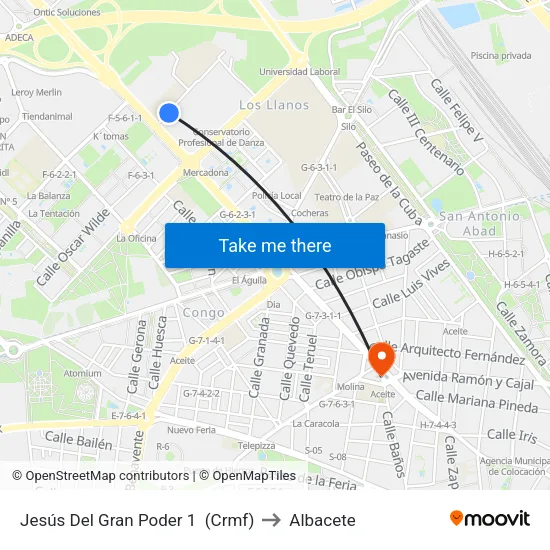 Jesús Del Gran Poder 1  (Crmf) to Albacete map