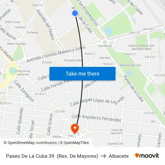 Paseo De La Cuba 39  (Res. De Mayores) to Albacete map