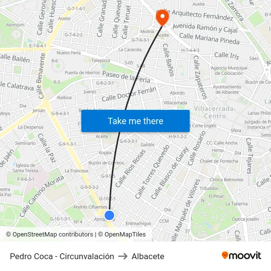 Pedro Coca - Circunvalación to Albacete map