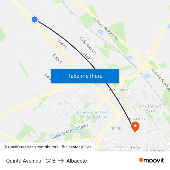 Quinta Avenida - C/ B to Albacete map
