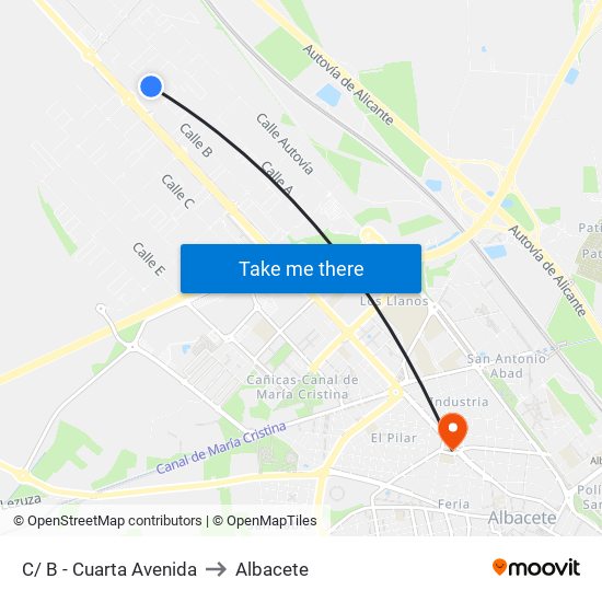 C/ B - Cuarta Avenida to Albacete map