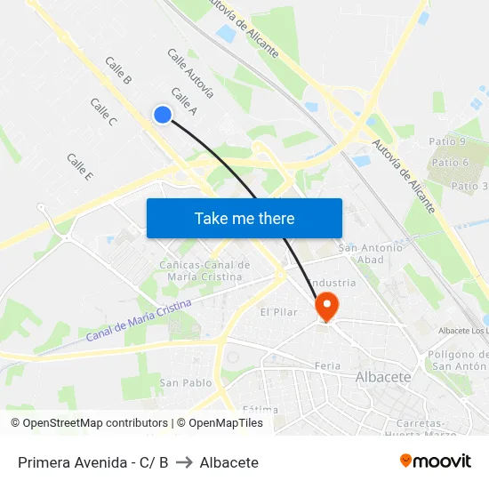 Primera Avenida - C/ B to Albacete map