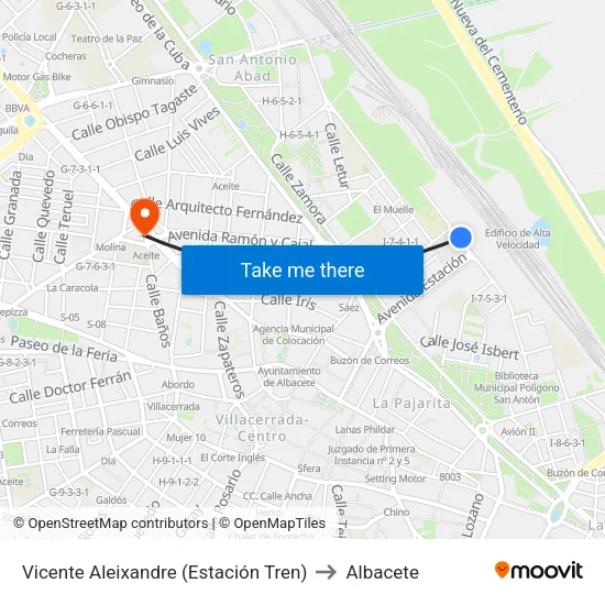 Vicente Aleixandre (Estación Tren) to Albacete map