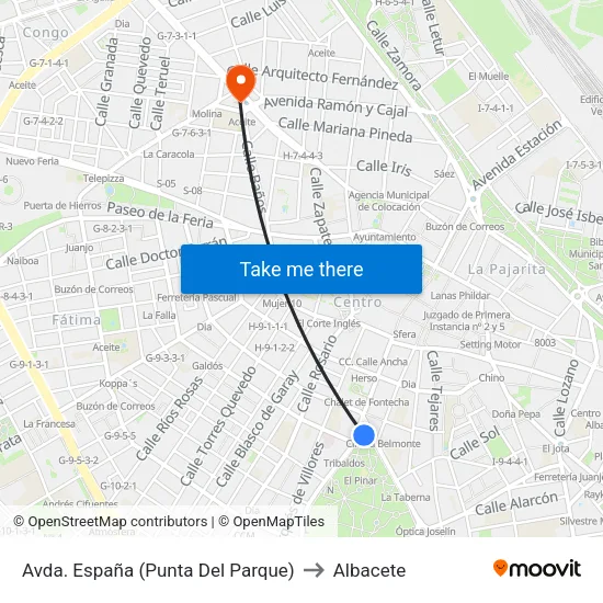 Avda. España (Punta Del Parque) to Albacete map