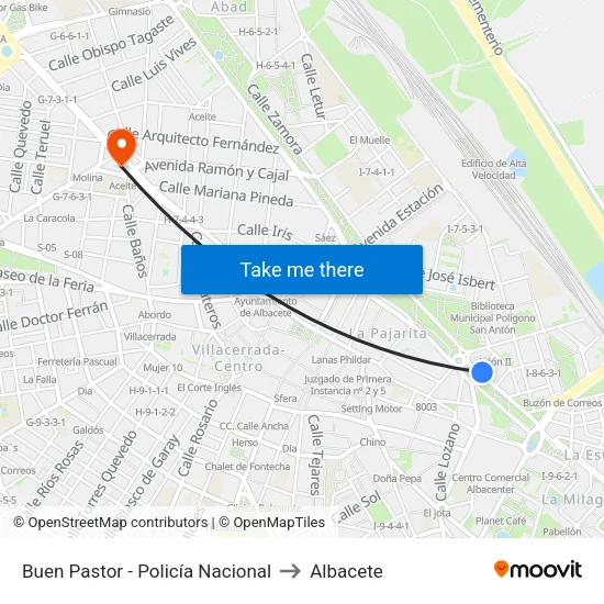 Buen Pastor - Policía Nacional to Albacete map