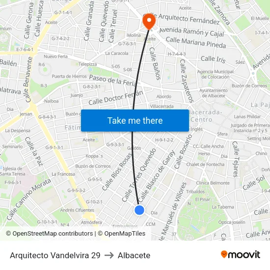 Arquitecto Vandelvira 29 to Albacete map