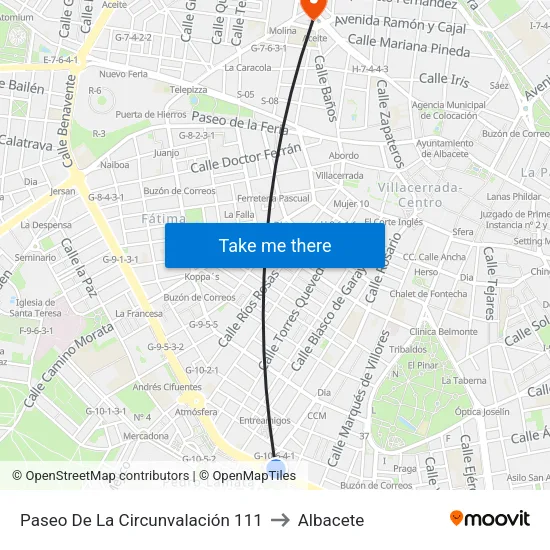 Paseo De La Circunvalación 111 to Albacete map