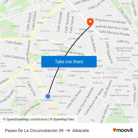 Paseo De La Circunvalación 39 to Albacete map