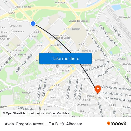 Avda. Gregorio Arcos - I F A B to Albacete map