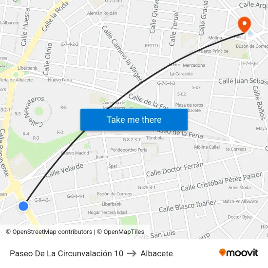 Paseo De La Circunvalación 10 to Albacete map