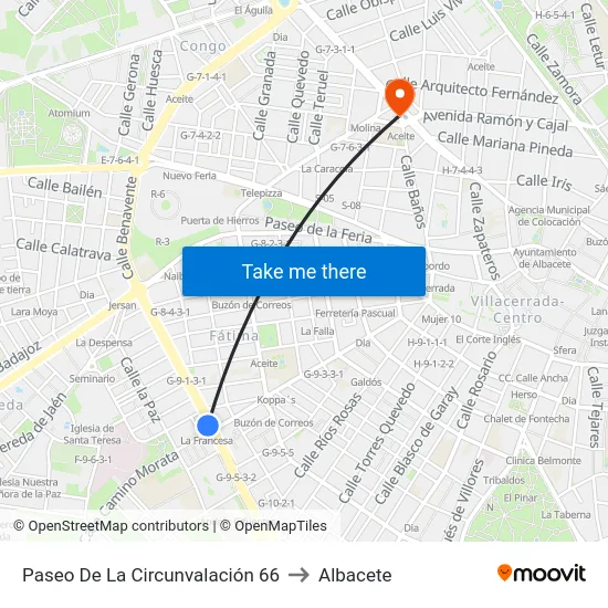 Paseo De La Circunvalación 66 to Albacete map