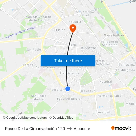 Paseo De La Circunvalación 120 to Albacete map