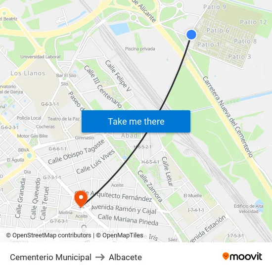 Cementerio Municipal to Albacete map