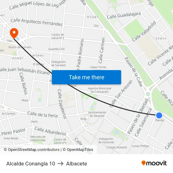 Alcalde Conangla 10 to Albacete map