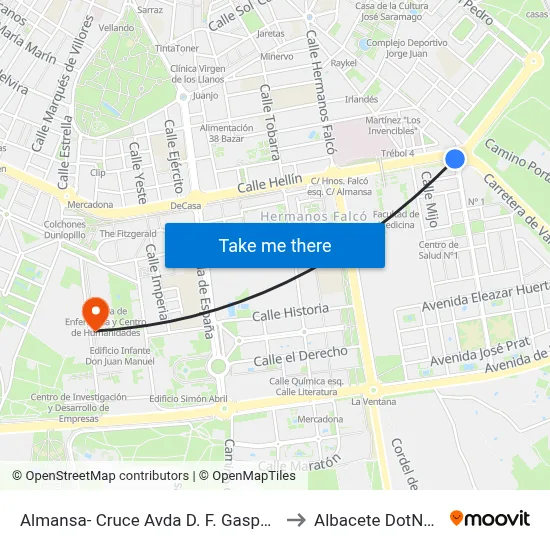 Almansa- Cruce Avda D. F. Gaspar Huelves to Albacete DotNetClub map