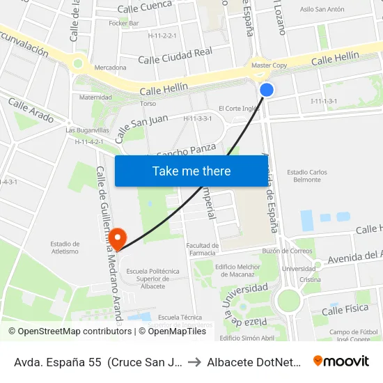 Avda. España 55  (Cruce San Juan) to Albacete DotNetClub map