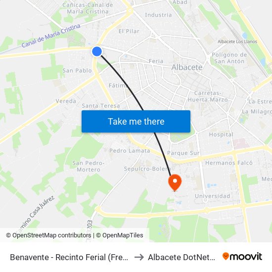 Benavente - Recinto Ferial (Frente 6) to Albacete DotNetClub map