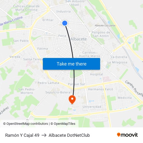 Ramón Y Cajal 49 to Albacete DotNetClub map
