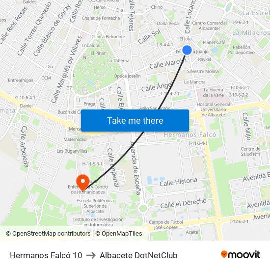 Hermanos Falcó 10 to Albacete DotNetClub map