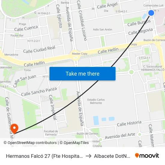 Hermanos Falcó 27 (Fte Hospital General) to Albacete DotNetClub map