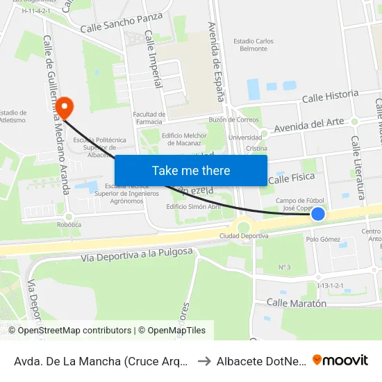 Avda. De La Mancha (Cruce Arquitectura) to Albacete DotNetClub map