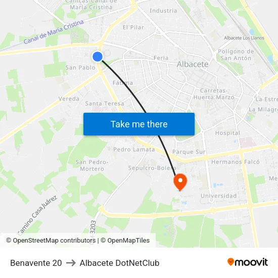 Benavente 20 to Albacete DotNetClub map