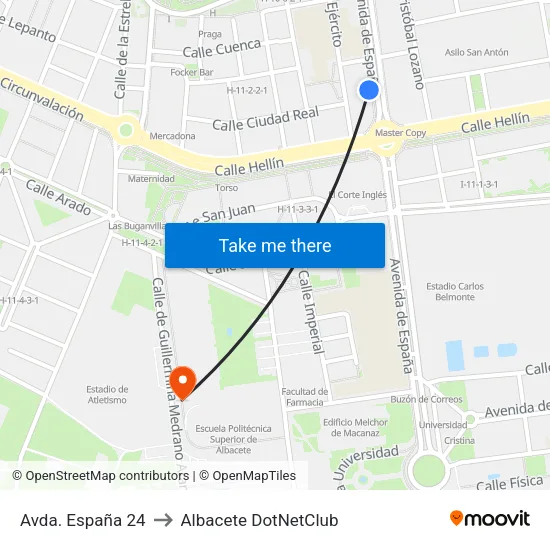 Avda. España 24 to Albacete DotNetClub map