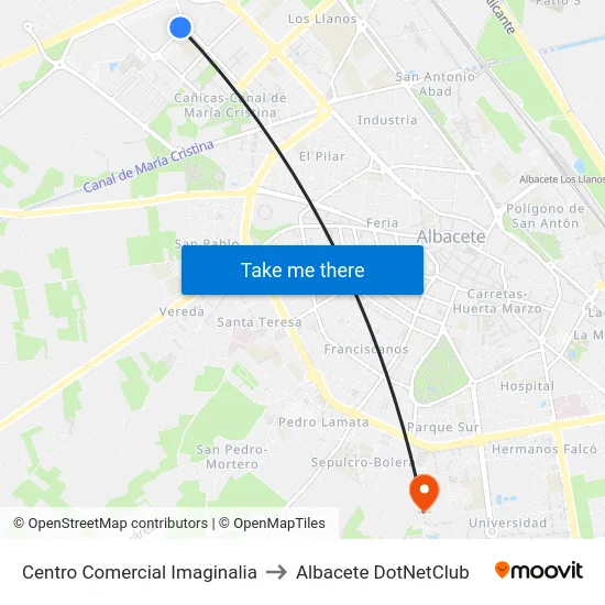 Centro Comercial Imaginalia to Albacete DotNetClub map