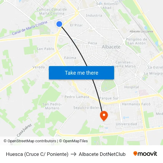 Huesca (Cruce C/ Poniente) to Albacete DotNetClub map