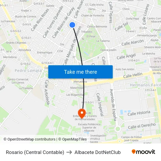 Rosario (Central Contable) to Albacete DotNetClub map