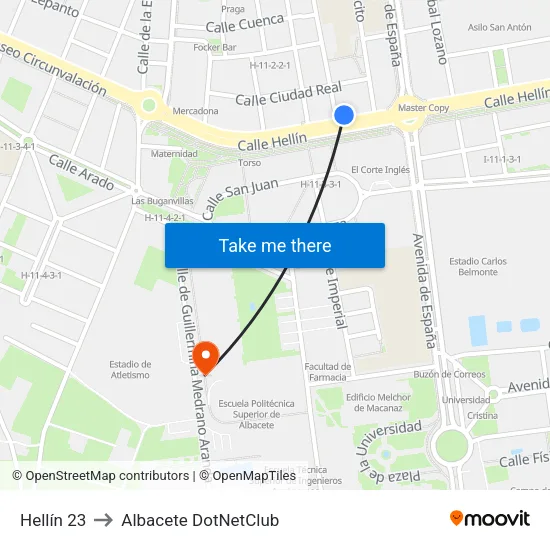 Hellín 23 to Albacete DotNetClub map