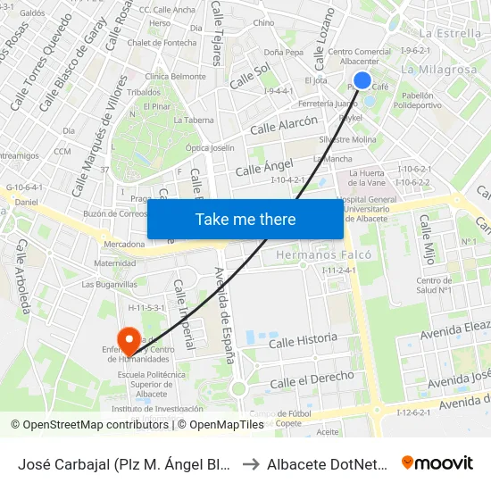 José Carbajal (Plz M. Ángel Blanco) to Albacete DotNetClub map