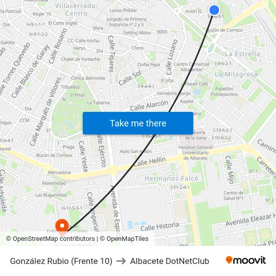 González Rubio (Frente 10) to Albacete DotNetClub map
