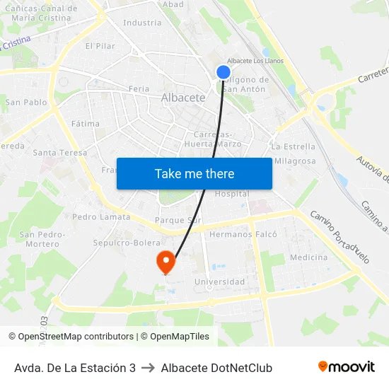 Avda. De La Estación 3 to Albacete DotNetClub map
