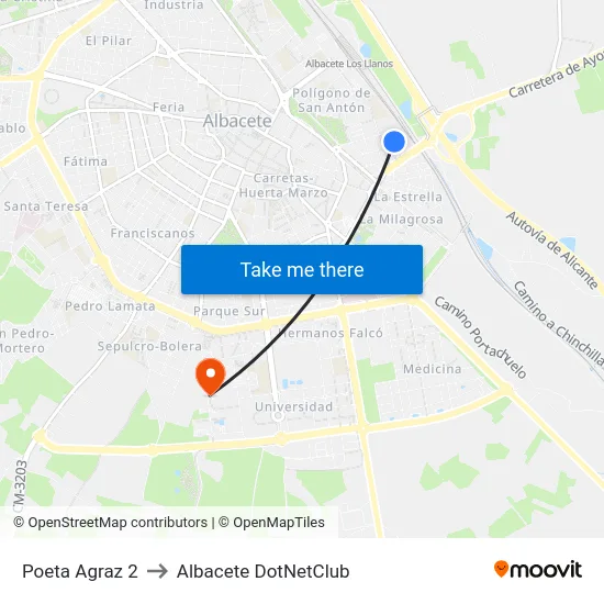 Poeta Agraz 2 to Albacete DotNetClub map