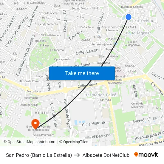 San Pedro (Barrio La Estrella) to Albacete DotNetClub map