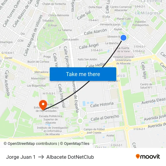 Jorge Juan 1 to Albacete DotNetClub map